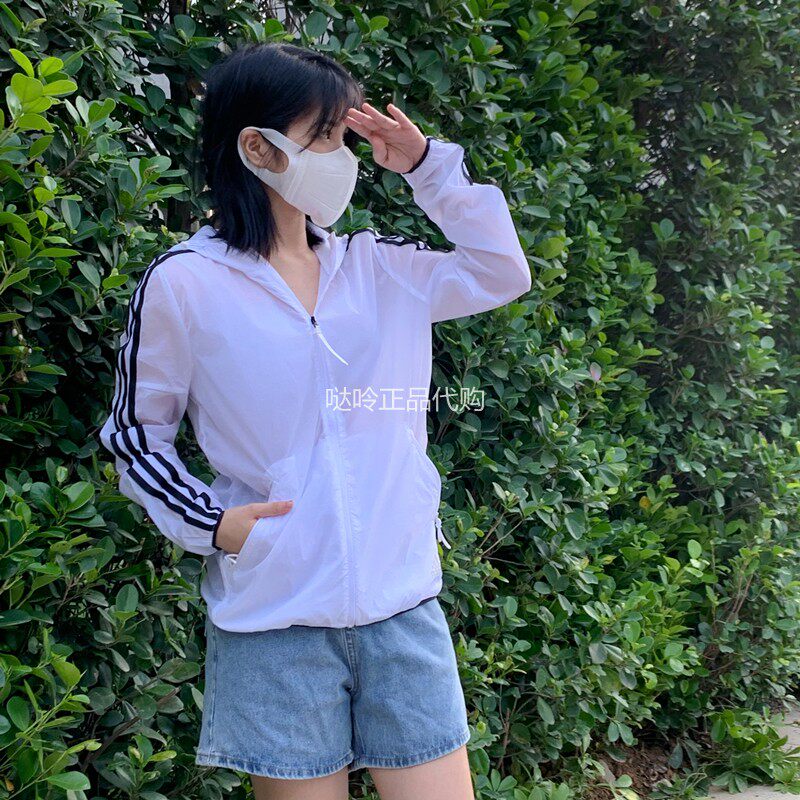 adidas防晒衣女带帽轻薄透气外套