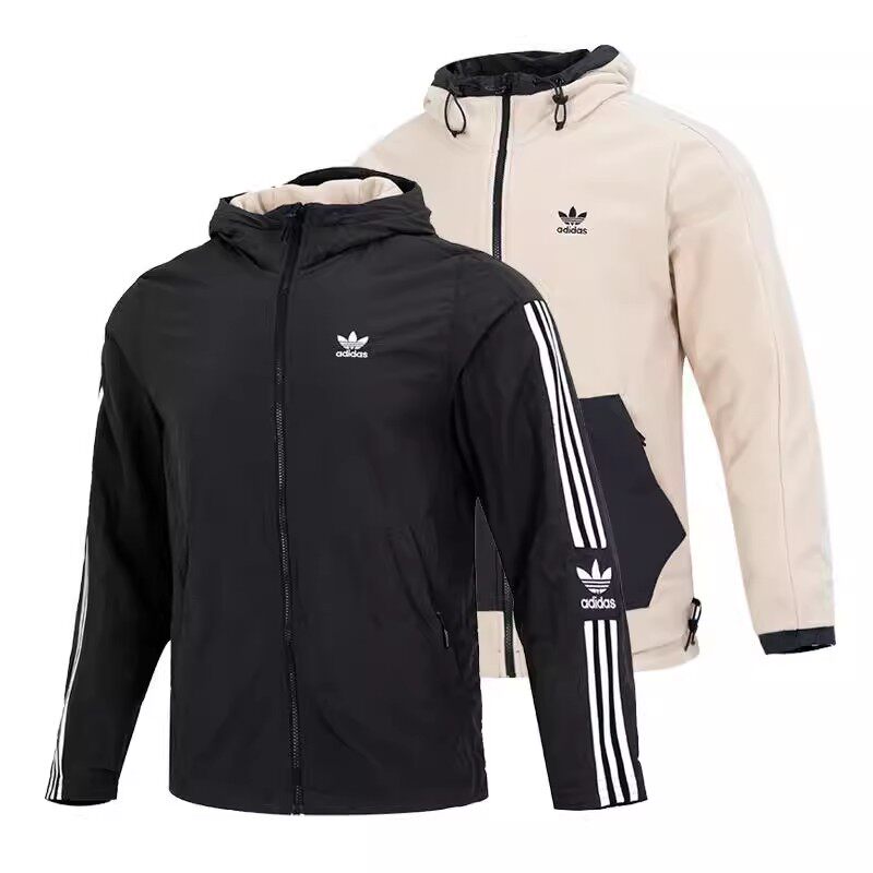 Adidas 三叶草 男款运动休闲时尚保暖连帽双面穿夹克外套 HL9186