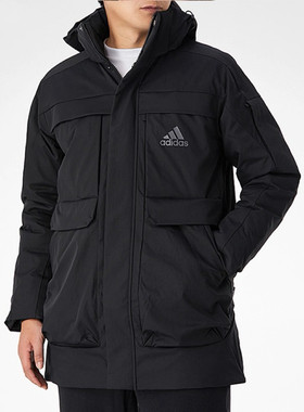 Adidas 阿迪达斯 男款户外运动休闲防风保暖中长款羽绒服 GN9836