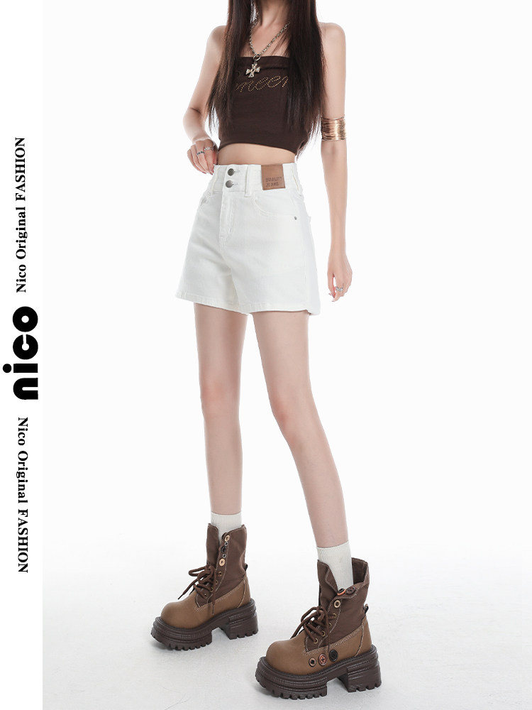 White Slim-Fit Denim Shorts for Women, Summer Thin Style, 2025 New Model, Plus Size, Loose and Slimming Shorts for Outerwear