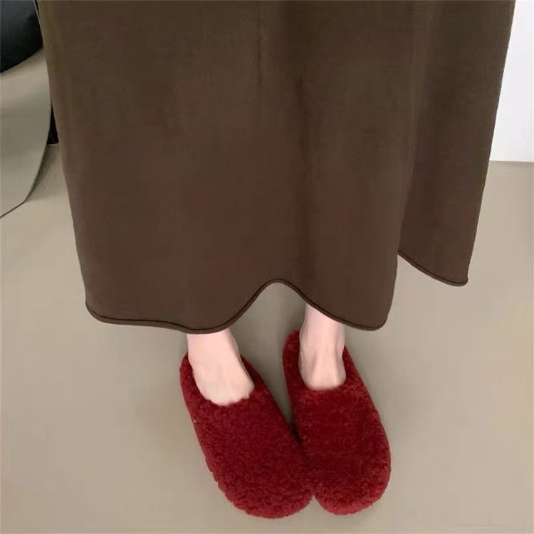 方叔厚底增高毛毛鞋女外穿2025新款秋冬加绒豆豆穆勒拖鞋保暖棉鞋