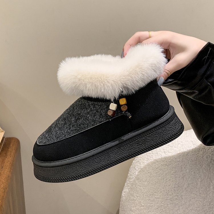 2025冬季新款人造短毛绒绒面冬季橡胶黄棕色中跟(3-5cm