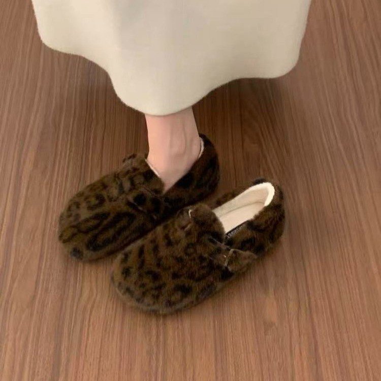 方叔2025春季新款深口人造长毛绒橡胶松糕底2025年冬季圆头一