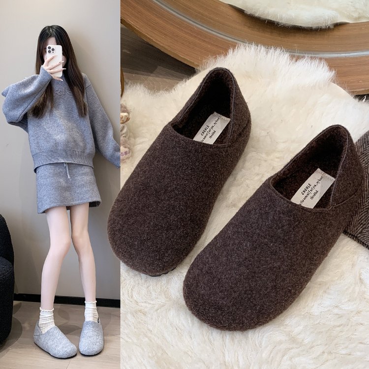 方叔厚底增高毛毛鞋女外穿2025新款秋冬加绒豆豆穆勒拖鞋保暖棉鞋
