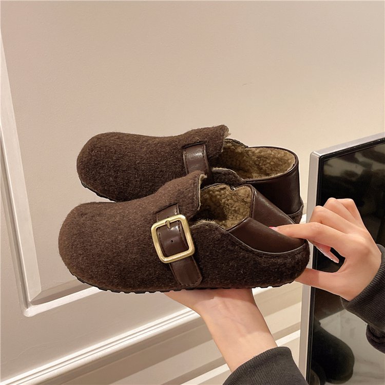 方叔厚底增高毛毛鞋女外穿2025新款秋冬加绒豆豆穆勒拖鞋保暖棉鞋