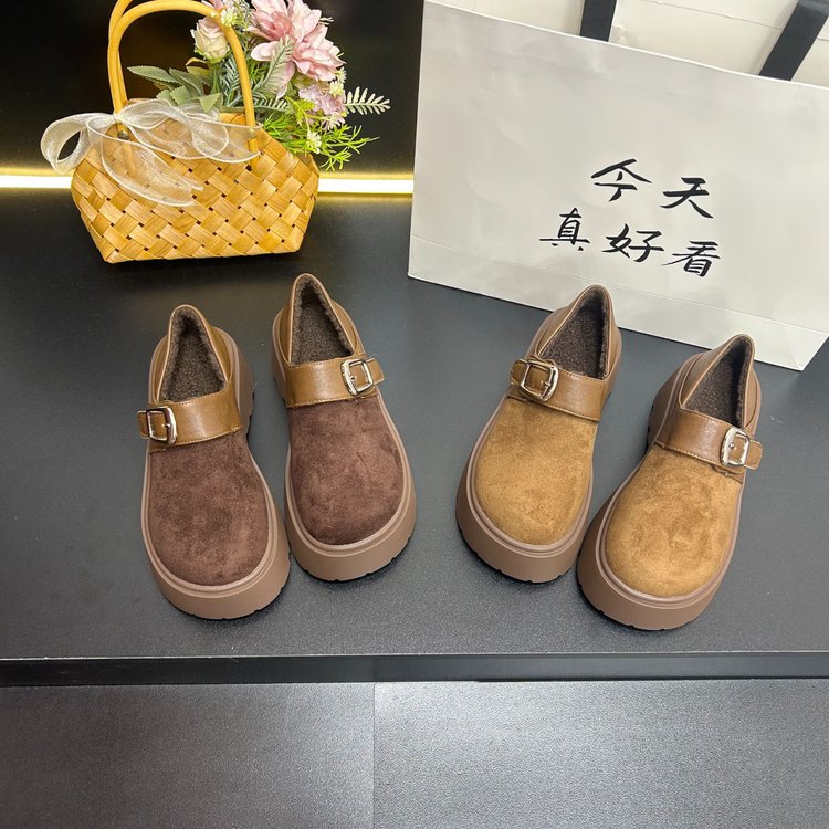 真皮厚底加绒勃肯毛毛鞋女2025新款秋冬保暖增高全包博肯雪地棉鞋