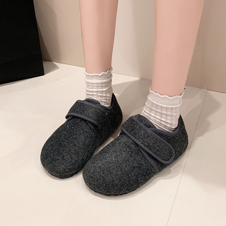 方叔2025冬季新款低跟(1-3cm)单鞋绒面圆头深口魔术贴人造