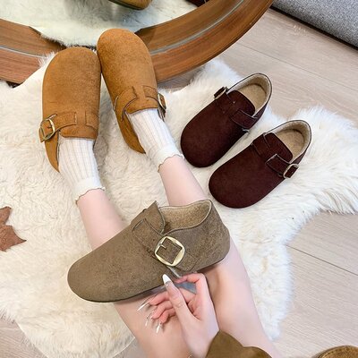 内增高勃肯鞋毛毛鞋女2025新款秋冬厚底皮带扣加绒保暖一脚蹬棉鞋