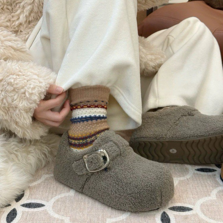 厚底羊羔毛毛加绒勃肯鞋女秋冬2025新款外穿真皮增高博肯保暖棉鞋