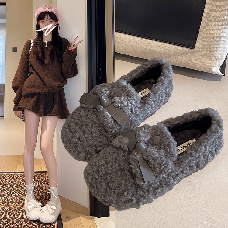 方叔厚底增高毛毛鞋女外穿2025新款秋冬加绒豆豆穆勒拖鞋保暖棉鞋