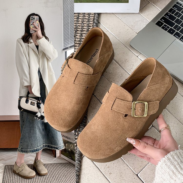 防滑软厚底勃肯鞋女2025秋冬新款复古一脚蹬孕妇增高两穿博肯拖鞋