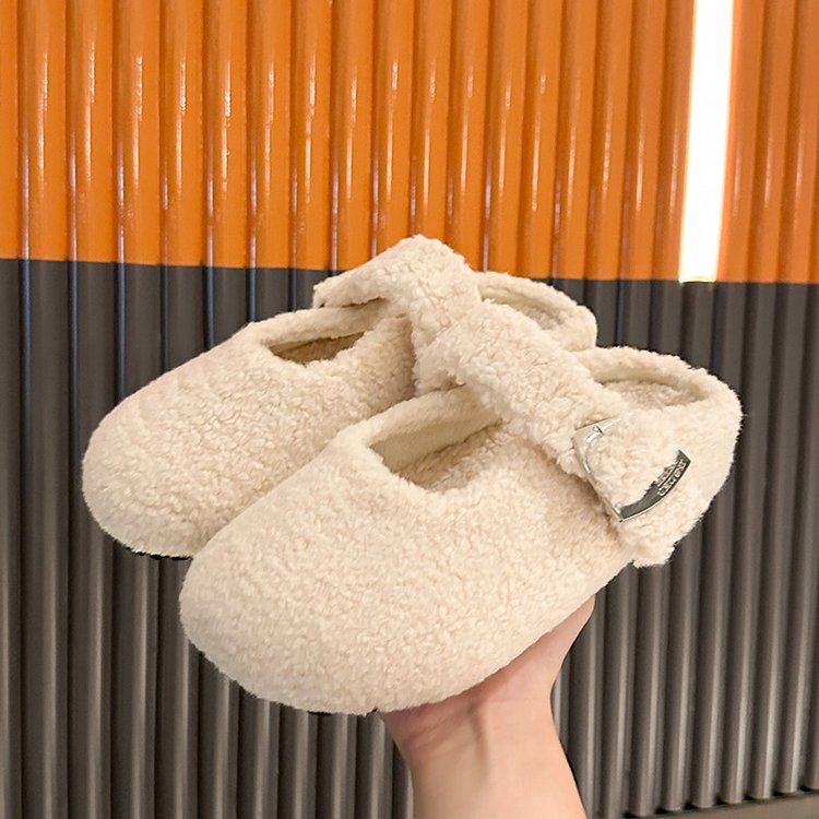 方叔厚底增高毛毛鞋女外穿2025新款秋冬加绒豆豆穆勒拖鞋保暖棉鞋