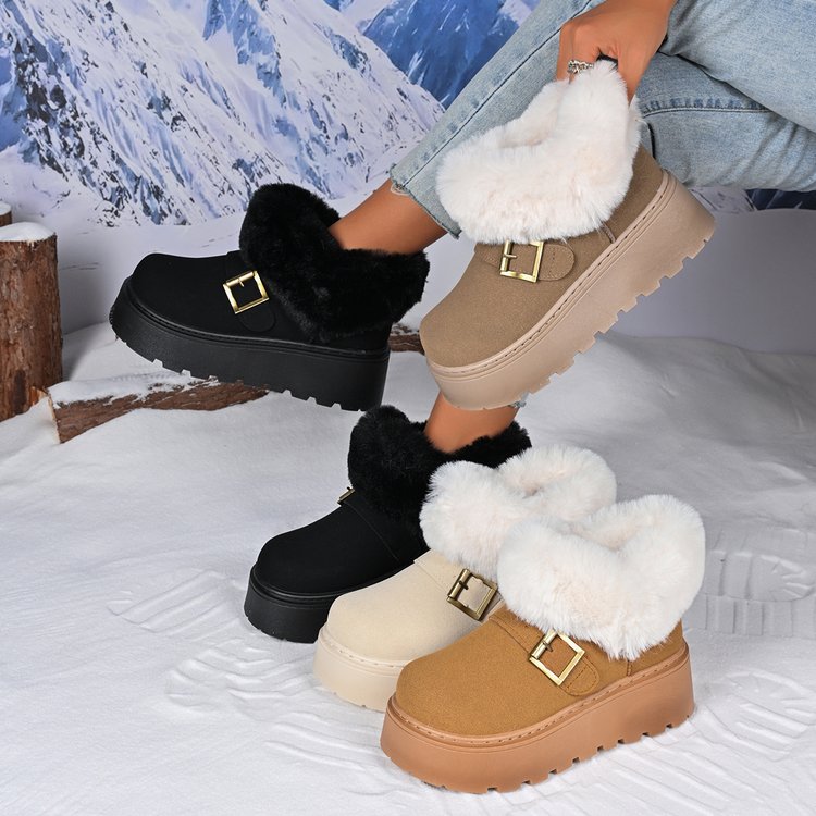 2025冬季新款2025年冬季圆头冬季松糕底雪地靴棉橡胶短筒