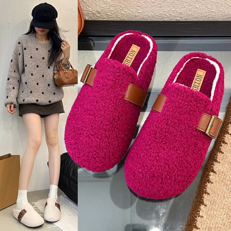 方叔厚底增高毛毛鞋女外穿2025新款秋冬加绒豆豆穆勒拖鞋保暖棉鞋