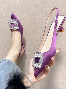 法式3cm低跟小高跟鞋女细跟2矮跟配裙子紫色婚鞋不累脚ol职业单鞋