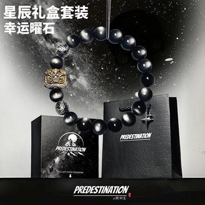 缘如玉S999足银醒狮手串情侣款银曜石复古高级猫眼石手链520礼物