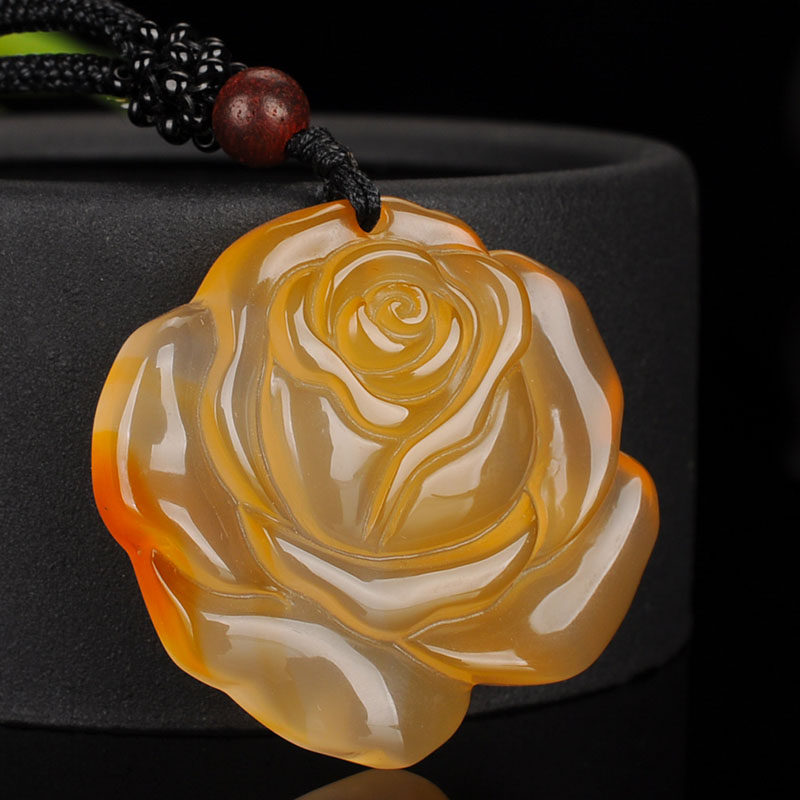 新疆和田玉牡丹花吊坠女款冰种俏色白玉髓玫瑰花玉坠挂件挂坠项链