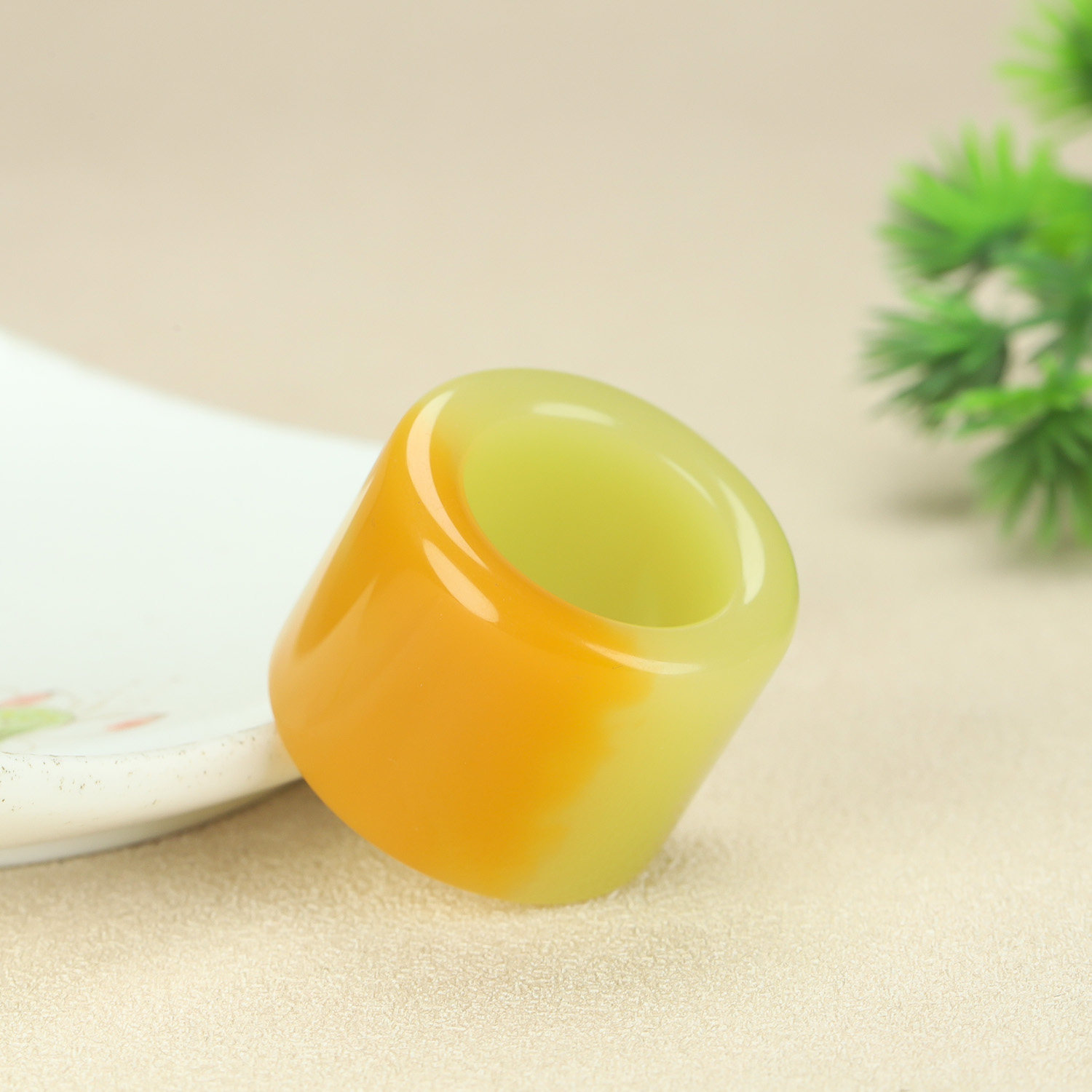 新疆和田玉扳指男黄口大拇指指环戒指文玩扳指天然黄口一口糖扳指