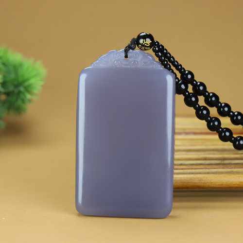 天然和田玉烟紫色平安无事牌吊坠大号新疆玉祥云平安玉牌挂件项链