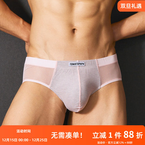 TOMATOPAPA透视网纱三角内裤男透气性感舒适三角裤运动休闲底裤