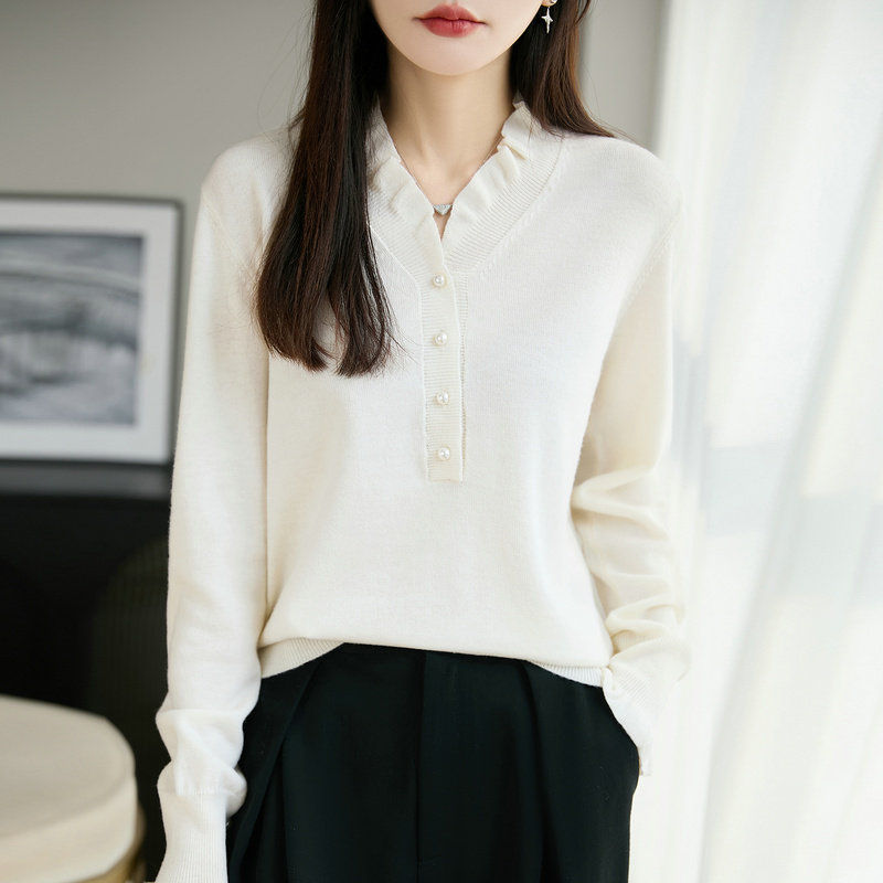 2026秋季新款女装精纺羊毛白毛针织衫