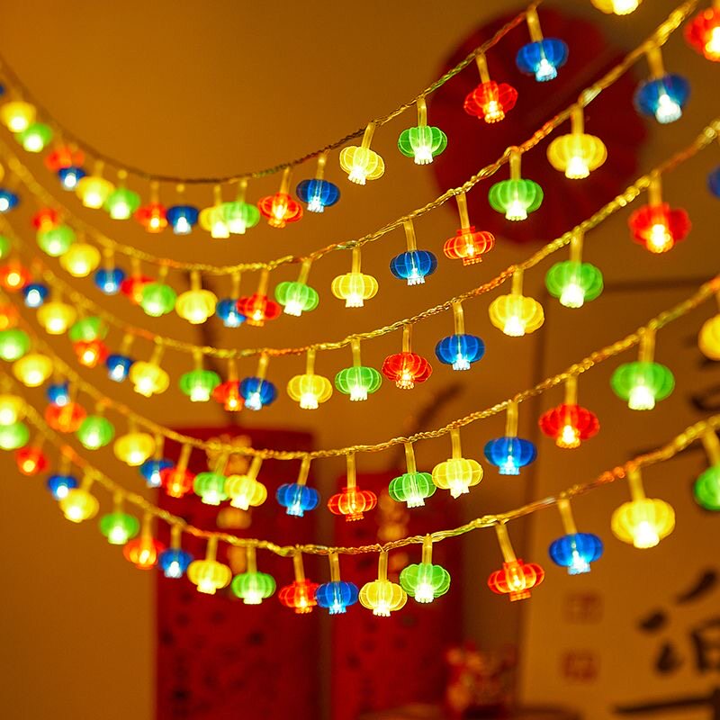 新款LED小彩灯闪灯串灯小红灯笼房间庭院氛围装饰春节新年挂件