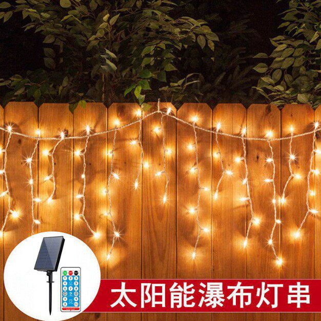 太阳能冰条瀑布灯led装饰灯小彩灯窗帘灯户外防水圣诞节氛围串灯