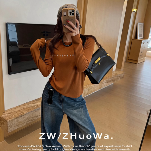 ZW卓娃正品初秋新款打底衫字母烫钻基础简约修身显瘦长袖T恤33363