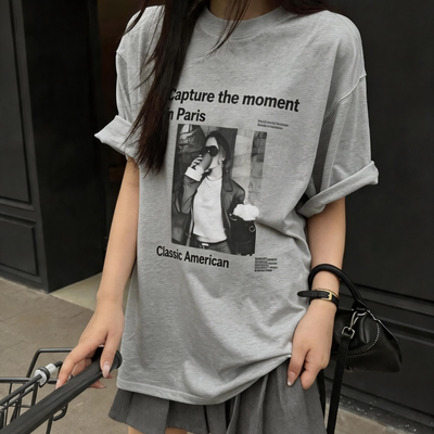 Eleven美式复古人像字母印花短袖T恤女26夏季新款宽松慵懒风上衣
