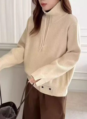 YZ超好看2025秋冬新款韩版半拉链羊毛衫女宽松百搭纯色毛衣女外套