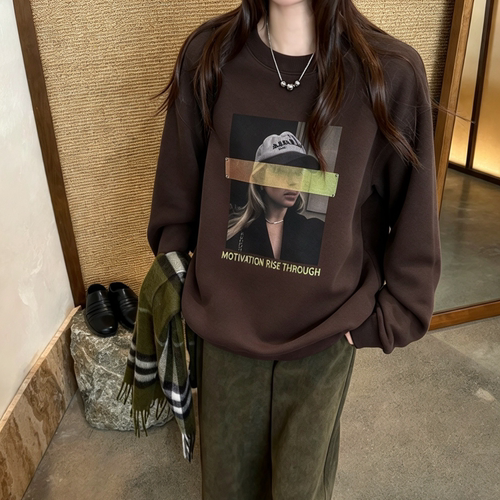 ZW卓娃正品美式人像印花内里加绒女2026秋冬新慵懒宽松卫衣35069