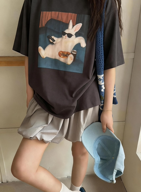 Eleven十三行搞怪兔子印花短袖t恤女2026夏季新款宽松慵懒上衣潮