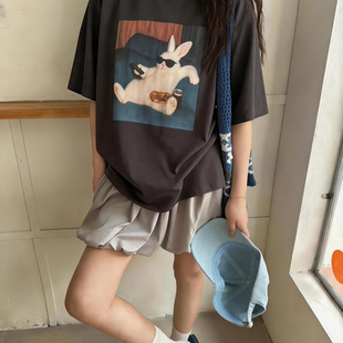 Eleven十三行搞怪兔子印花短袖t恤女2026夏季新款宽松慵懒上衣潮