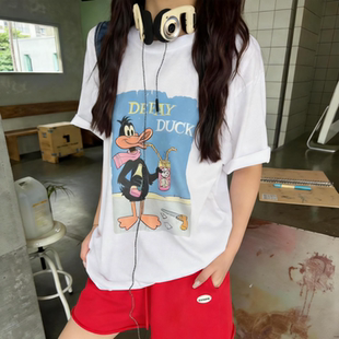 Eleven韩系复古达菲鸭印花短袖T恤女2026夏季新款宽松慵懒风上衣