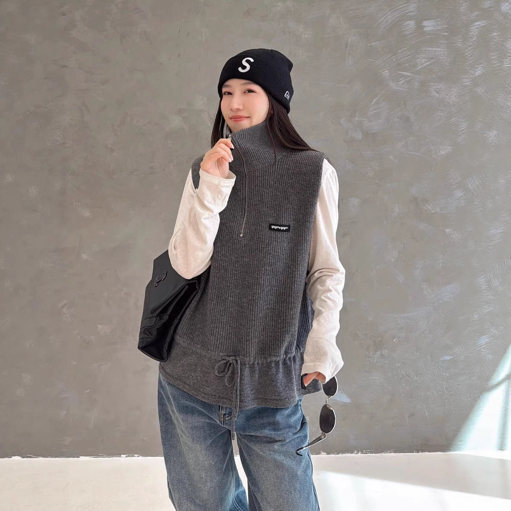 羊毛100%欧洲站新款洋气拉链竖领下摆抽绳木耳边针织背心马甲ZYD,女装/女士精品,毛针织衫,淘宝优惠券,粉丝福利购,淘宝优惠卷