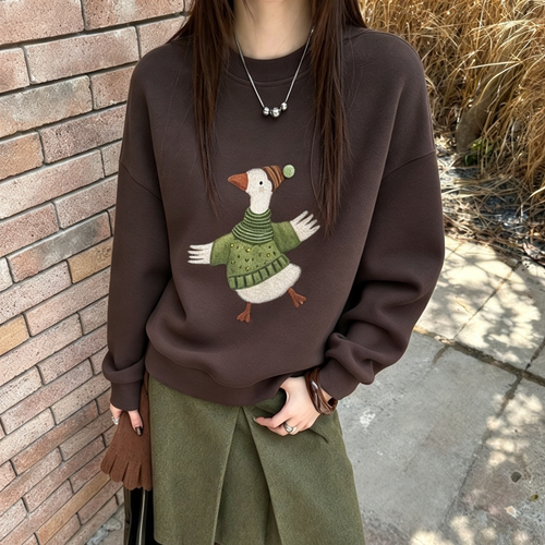 ZW卓娃正品复古舞蹈小鸭钉珠女2026秋冬新休闲百搭套头卫衣35057