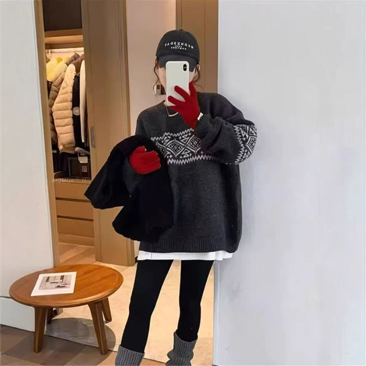 圆领加厚毛衣女秋冬2025新款外穿韩系穿搭宽松慵懒风针织毛衫HR