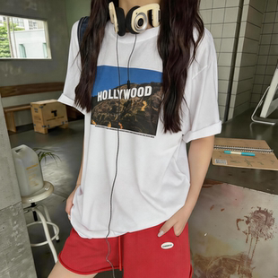 Eleven美式复古好莱坞印花短袖t恤女2026夏季新款宽松慵懒上衣