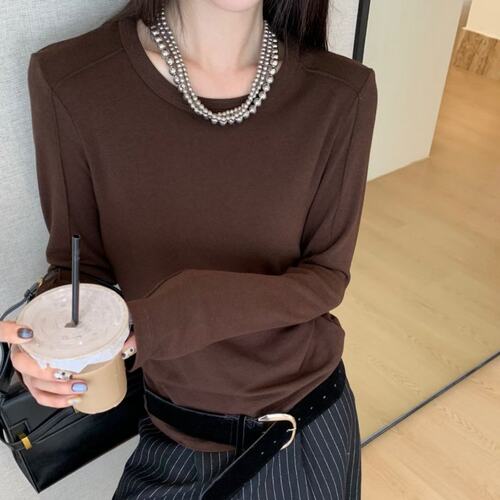 ZW卓娃正品巨软糯基础款纯色圆领长袖T恤女秋百搭显瘦内搭打底衫