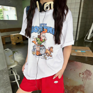 Eleven韩系复古动漫印花短袖T恤女2026夏季新款宽松慵懒风上衣潮