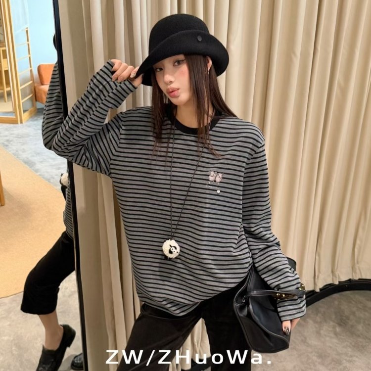 ZW卓娃正品2026早秋新款文艺减龄细条纹简约不简单百搭打底33807图片