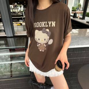 Eleven短袖t恤女2026新款夏美式复古Hello Kitty印花宽松大版上衣