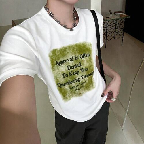 美式复古字母印花短款正肩T恤女早秋新款修身显瘦辣妹短袖上衣YH
