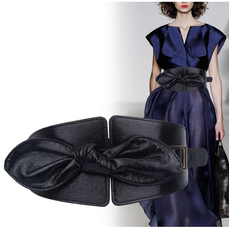 秋冬装饰腰带女宽腰封松紧弹力配裙子大衣羽绒服时尚百搭黑色红色