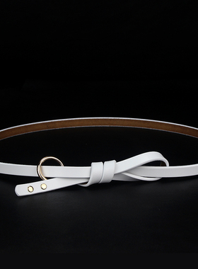 韩版真皮配裙腰带女细装饰百搭简约时尚小打结红色牛皮连衣裙皮带