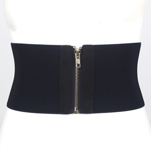 欧美拉链复古松紧腰封宽腰带装 裙子腰带弹力腰百搭收腹 饰女士时尚