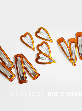 4个装~欧尼同款水滴bb夹橘咖系滴釉心形发夹甜美少女刘海侧边夹子