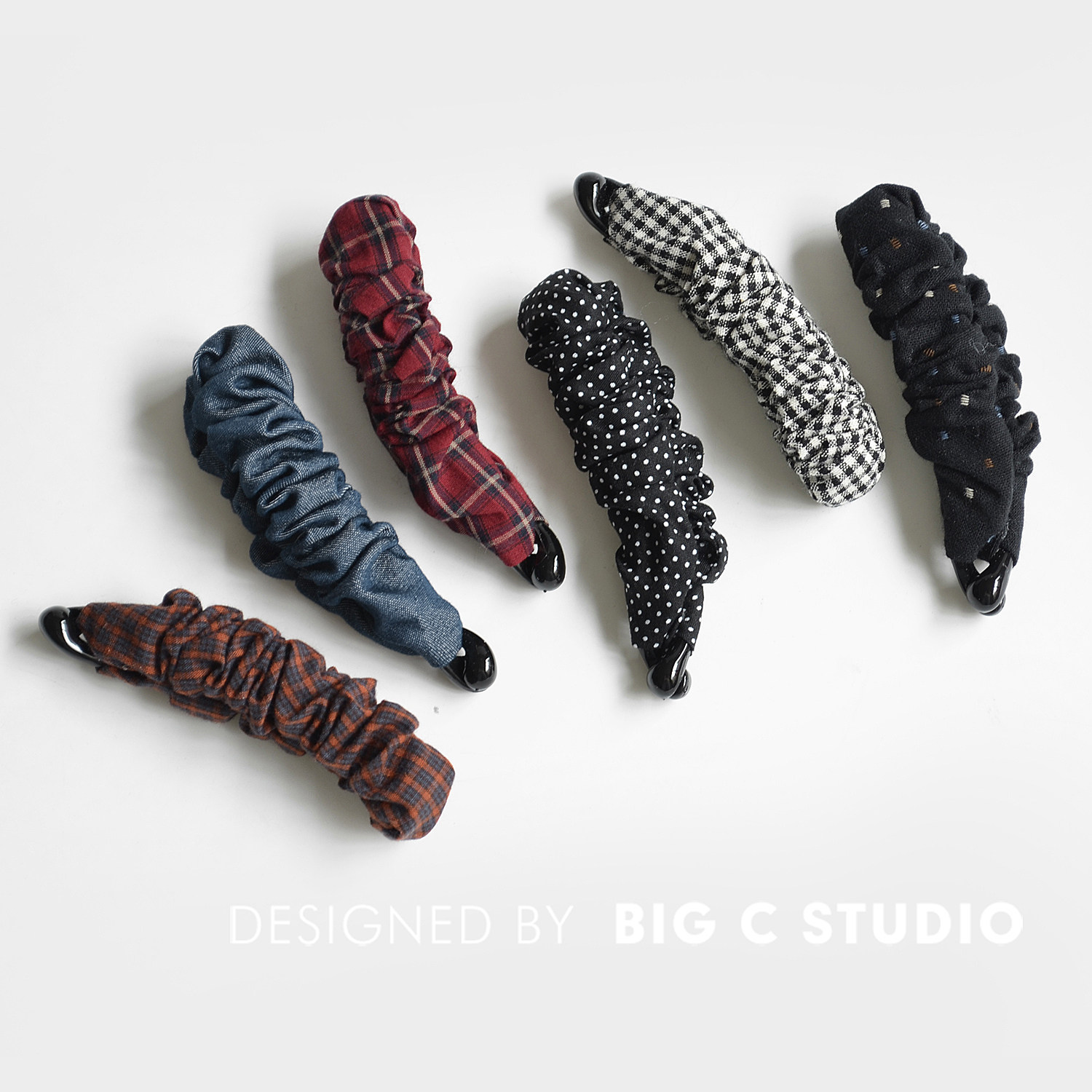 日系复古碎花格纹香蕉夹竖夹