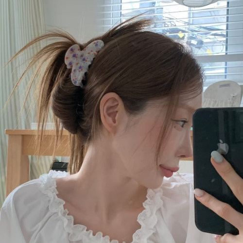 韩系氛围感油画碎花半扎发抓夹
