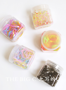 80条左右/小罐 大号加粗加厚基础一次性皮筋发圈纯黑色小胶圈头绳